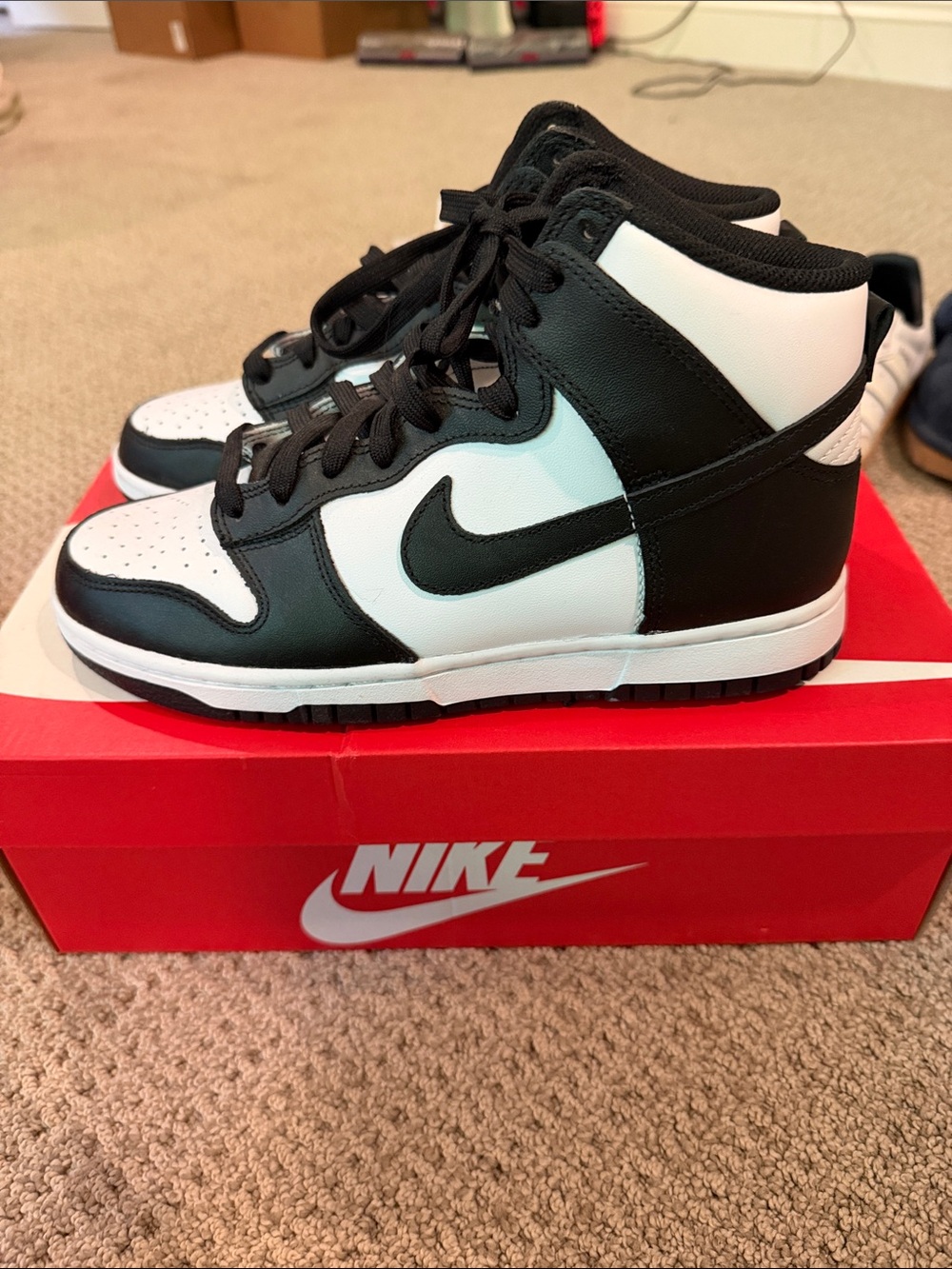 NWT Panda Dunks Nike Kids Black and White High-Top Sneakers - Swoosh Detail
